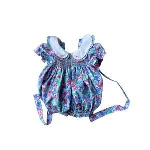 Allison Ann Vintage Smocked Floral Bubble Romper 6M 90s baby